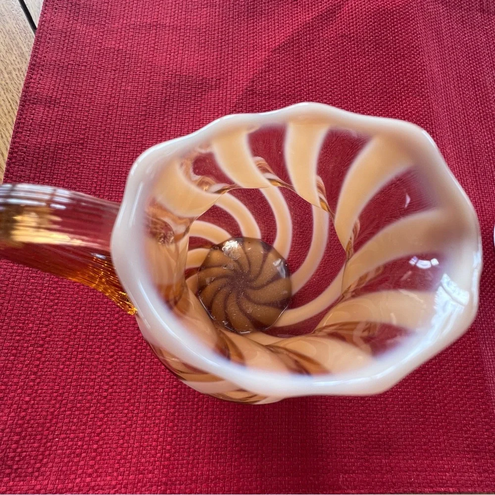 Fenton cameo opalescent glass spiral optic creamer or small pitcher.